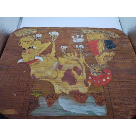 Vintage MCM Hand Painted Wood Wall Hanging, Farmhouse Country, Cow, Milk 1970's - Picture 7 of 9